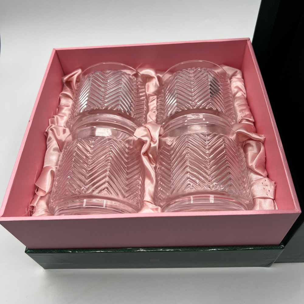 Glassique Cadeau Tropical Chic Lowball Glasses Set of 4 11oz Chevron Textured